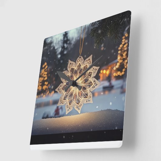 Snowflake Ornament Winter Wall Clock スクエア壁時計 (傾斜)