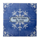 Snowflake pattern blue & white holiday custom name タイル (正面)