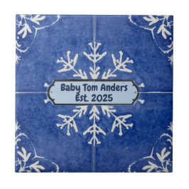 Snowflake pattern blue & white holiday custom name タイル