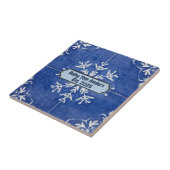 Snowflake pattern blue & white holiday custom name タイル (側面)