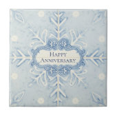 Snowflake pattern blue & white holiday custom name タイル (正面)