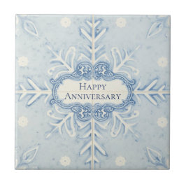 Snowflake pattern blue & white holiday custom name タイル