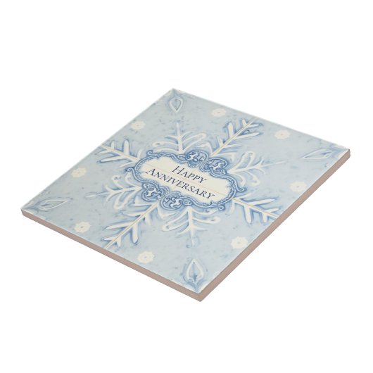 Snowflake pattern blue & white holiday custom name タイル (側面)
