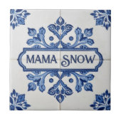 Snowflake pattern blue & white holiday custom name タイル (正面)