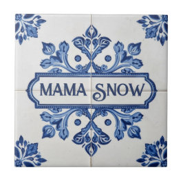 Snowflake pattern blue & white holiday custom name タイル