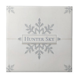 Snowflake pattern blue & white holiday custom name タイル