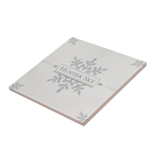 Snowflake pattern blue & white holiday custom name タイル (側面)