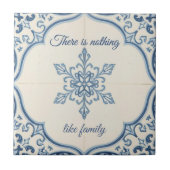 Snowflake pattern blue & white holiday custom name タイル (正面)