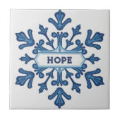 Snowflake pattern blue & white holiday custom name タイル (正面)