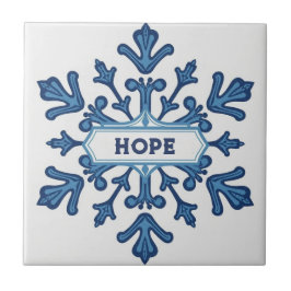 Snowflake pattern blue & white holiday custom name タイル