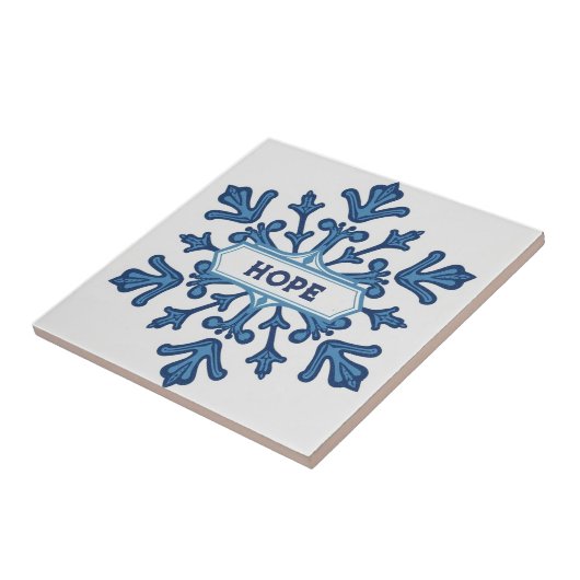 Snowflake pattern blue & white holiday custom name タイル (側面)