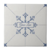 Snowflake pattern blue & white holiday custom name タイル (正面)
