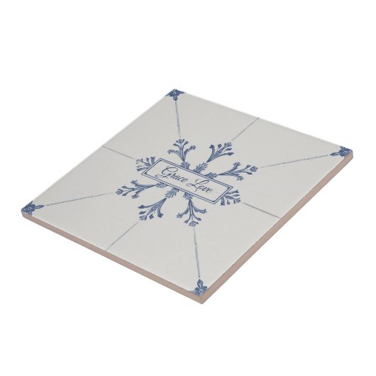 Snowflake pattern blue & white holiday custom name タイル (側面)