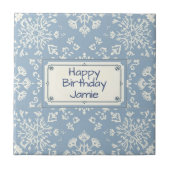 Snowflake pattern blue & white holiday custom name タイル (正面)