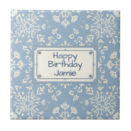 Snowflake pattern blue & white holiday custom name タイル