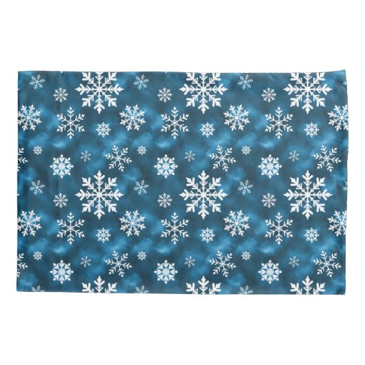 Snowflake Pattern On Wintery Blue Background 枕カバー (裏面-左)