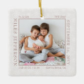 Snowflake Photo Frame Baby Birth Stats Natural セラミックオーナメント (正面)