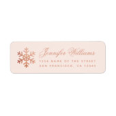 Snowflake Pink & Rose Gold Elegant Script Holidays ラベル (正面)