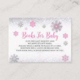  Snowflake Pink & Silver Baby Shower Book Request  エンクロージャーカード