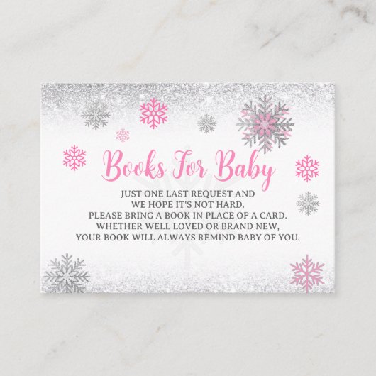  Snowflake Pink & Silver Baby Shower Book Request  エンクロージャーカード (正面)