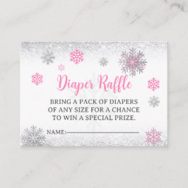  Snowflake Pink & Silver Baby Shower Diaper Raffle エンクロージャーカード