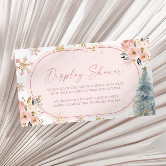 Snowflake Pink Winter Baby Shower Display Shower エンクロージャーカード