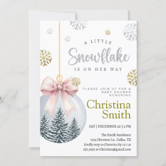 Snowflake Pink Winter Wonderland Baby Girl Shower 招待状