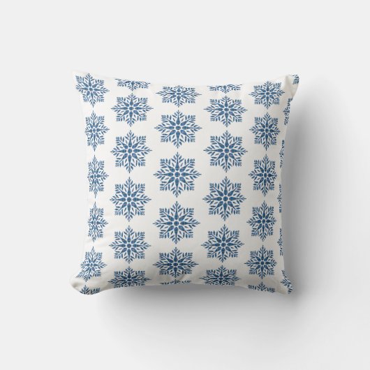 Snowflake Plaid Pattern Blue Holiday クッション (正面)