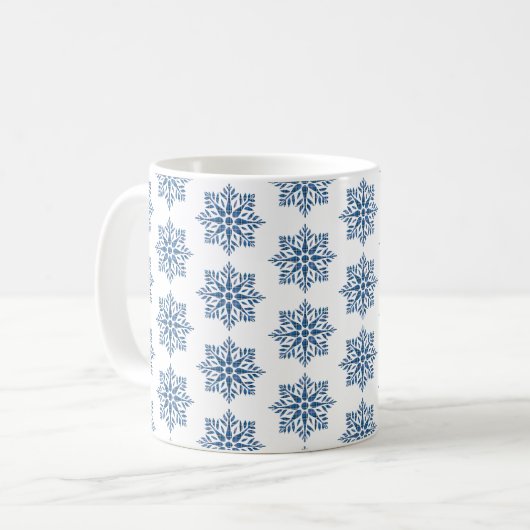 Snowflake Plaid Pattern Blue Holiday コーヒーマグカップ (正面左)