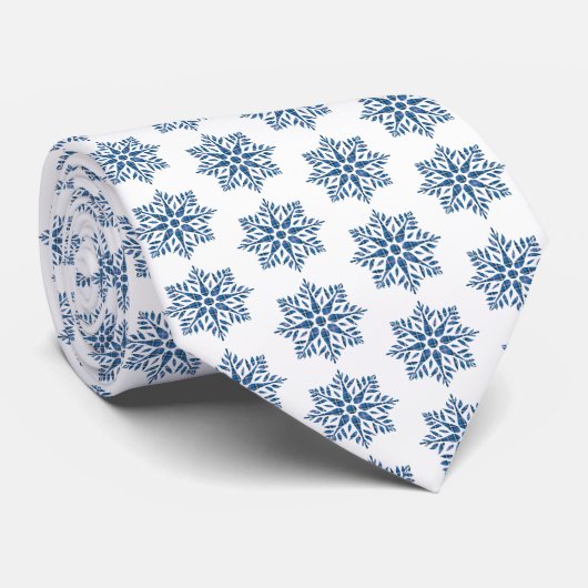 Snowflake Plaid Pattern Blue Holiday Neck Tie ネクタイ (ロール)