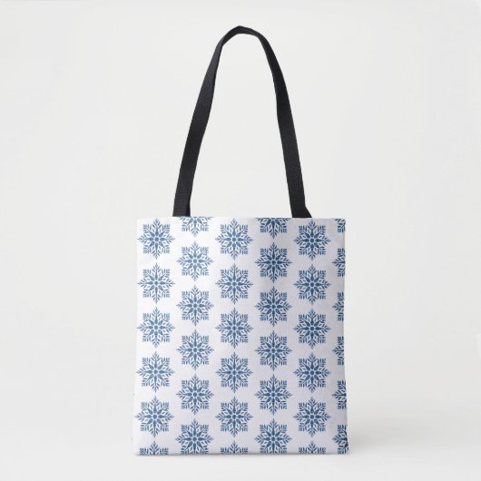 Snowflake Plaid Pattern Blue Holiday Tote Bag トートバッグ (正面)