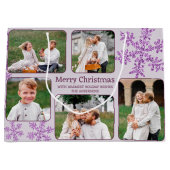 Snowflake Purple Glam 5 Photo Collage Christmas ラージペーパーバッグ (正面)