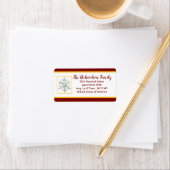 Snowflake Red and Gold Holiday Card Label ラベル (インサイチュ)