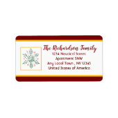 Snowflake Red and Gold Holiday Card Label ラベル (正面)