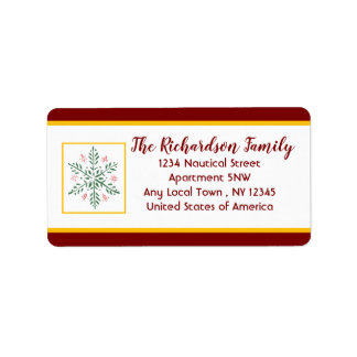 Snowflake Red and Gold Holiday Card Label ラベル