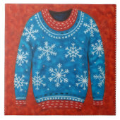 Snowflake Red Blue Ugly Sweater Fun Holiday Tile タイル (正面)