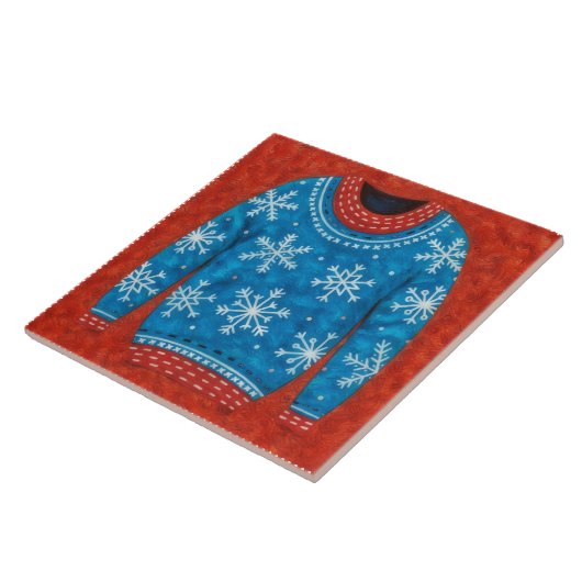 Snowflake Red Blue Ugly Sweater Fun Holiday Tile タイル (側面)