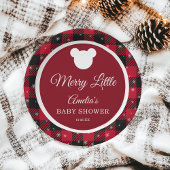 Snowflake Red Plaid Merry Little Baby Shower ペーパープレート