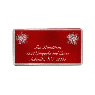 Snowflake & Ribbon Holiday Return Address - Red ラベル