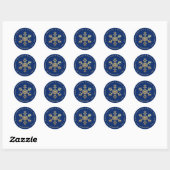 Snowflake Royal Blue Elegant Faux Gold Christmas ラウンドシール (シート)