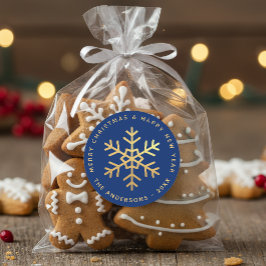 Snowflake Royal Blue Elegant Faux Gold Christmas  ラウンドシール