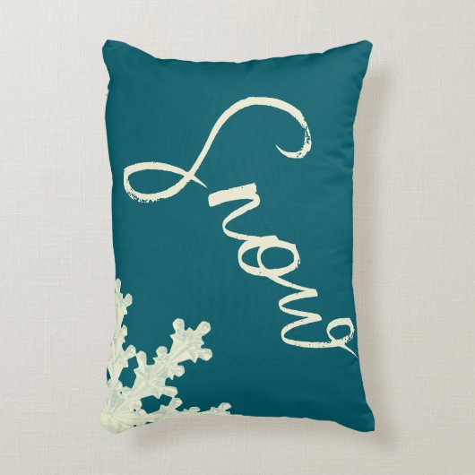 Snowflake script blue slate butter elegant winter アクセントクッション (正面(垂直))