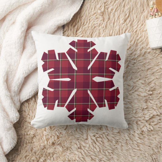 Snowflake Shaped Plaid Red Burgundy クッション (ブランケット)