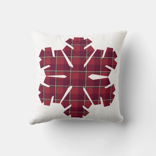Snowflake Shaped Plaid Red Burgundy クッション (裏面)