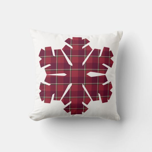 Snowflake Shaped Plaid Red Burgundy クッション (正面)