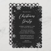 Snowflake Snow Black White Plaid Christmas Party 招待状 (正面/裏面)