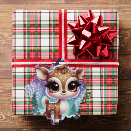 Snowflake Sparkle Baby Reindeer オーナメントカード (インサイチュ (ギフト))