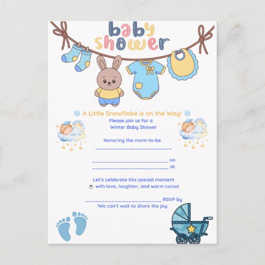  Snowflake Winter Baby Shower Invitation ポストカード (正面)