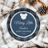 Snowflake Winter Blue Plaid Baby Shower ペーパープレート