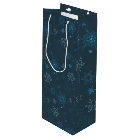 Snowflake winter blue seamless pattern ワインギフトバッグ (正面アングル)